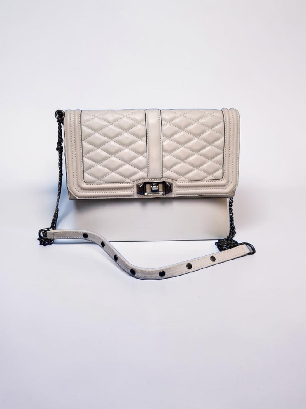 Rebecca Minkoff Quilted Leather Love Clutch Crossbody Shoulder Bag in Off White